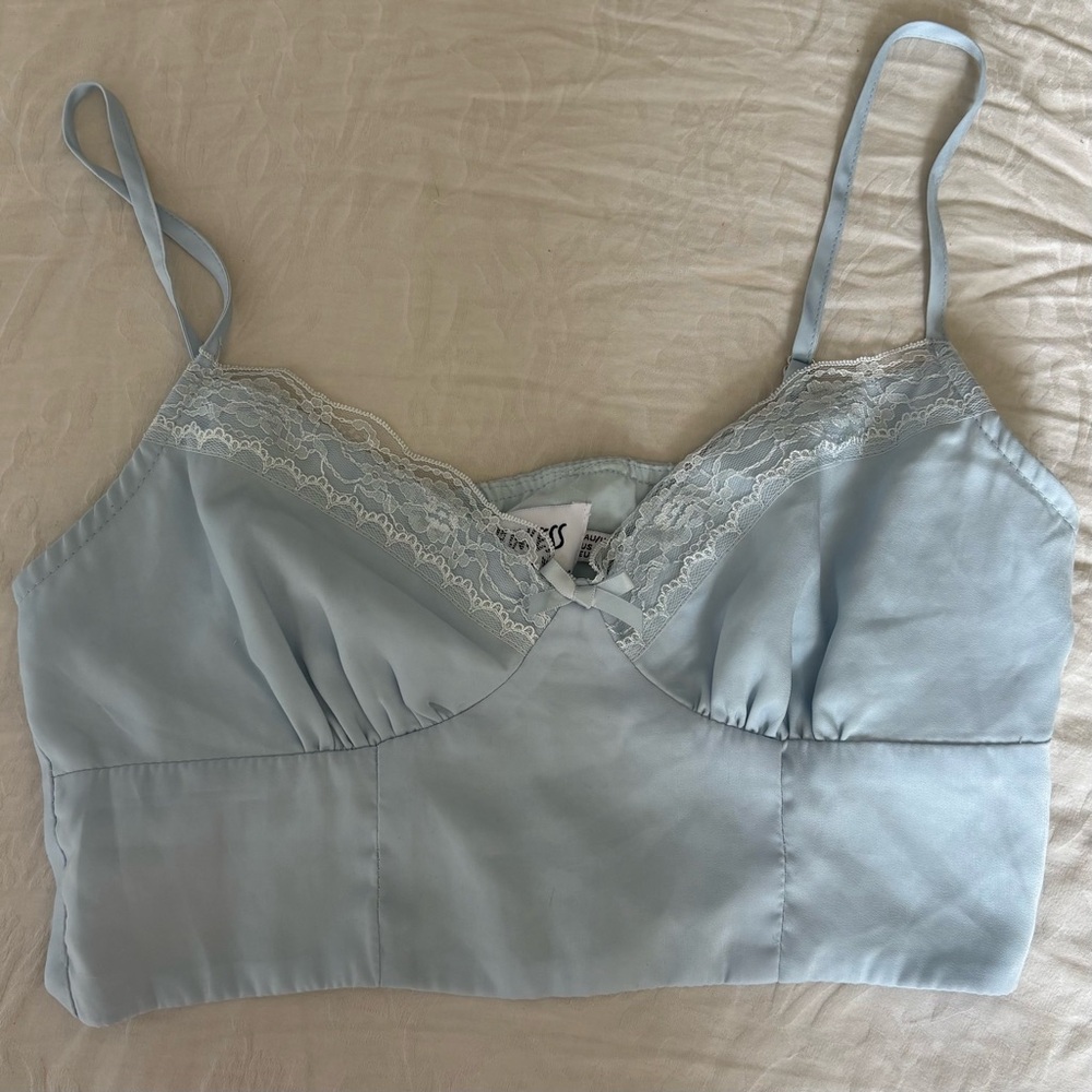 Princess Polly Light Blue Satin Lace-Trim Camisole Bralette